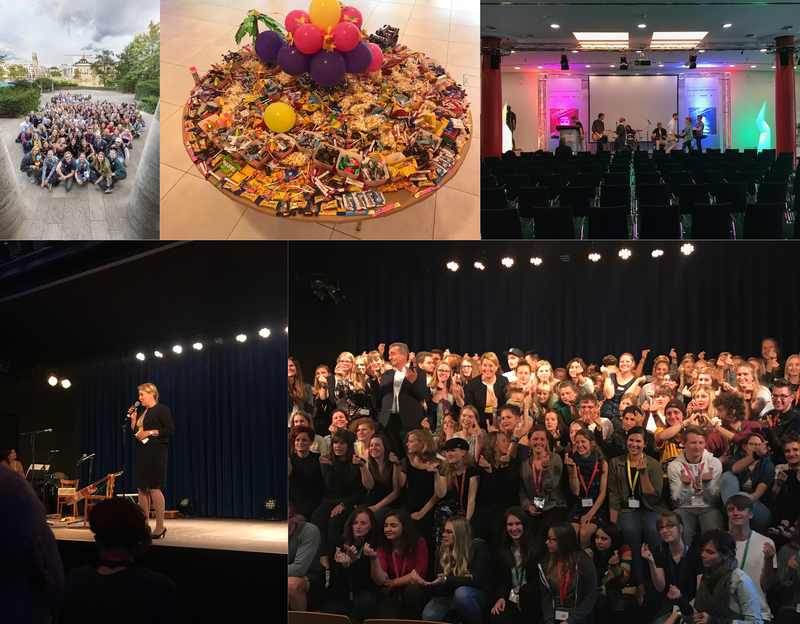 Ein Panoramabild, das aus fünf Bildern besteht: Zwei Gruppenbilder aus NRW und Sachsen-Anhalt, einen großen Süßigkeitenteller, Bundesfamilienministerin Franziska Giffey bei einer Rede und ein Soundcheck einer Band auf einer Bühne.